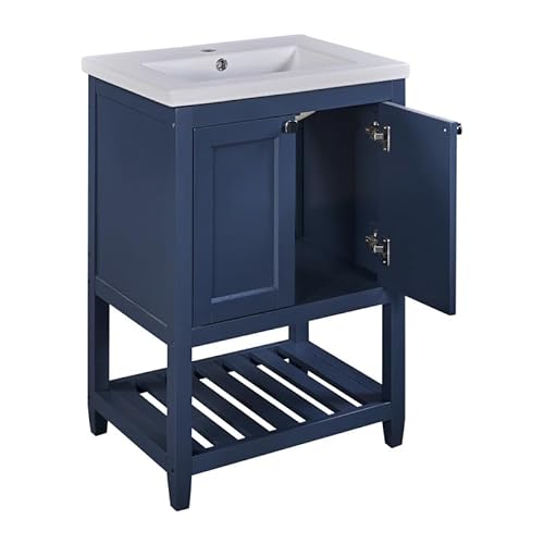 LORISMAI Badmöbel Einzel Waschtisch mit Unterschrank 60cm mit Keramik-Waschbecken,blau von LORISMAI