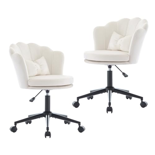 LORISMAI Bürostuhl, 2er-Set Stühle: Ankleidestuhl, blütenblattförmige Rückenlehne, schmetterlingsförmiges Lendenkissen, höhenverstellbar, weiches Sitzkissen.Beige + Velvet von LORISMAI