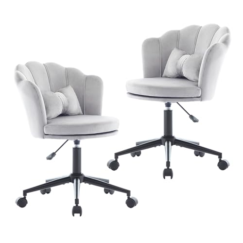 LORISMAI Bürostuhl, 2er-Set Stühle: Ankleidestuhl, blütenblattförmige Rückenlehne, schmetterlingsförmiges Lendenkissen, höhenverstellbar, weiches Sitzkissen.Gray + Velve von LORISMAI