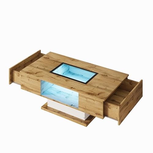 LORISMAI Couchtisch, Wohnzimmertisch mit farbwechselndem LED-Licht, mit Glas, Beistelltisch mit Zwei Schubladen LORISMAI Couchtisch, Wohnzimmertisch mit farbwechselndem LED-Licht, mit Glas, Beistelltisch mit Zwei Schubladen von LORISMAI