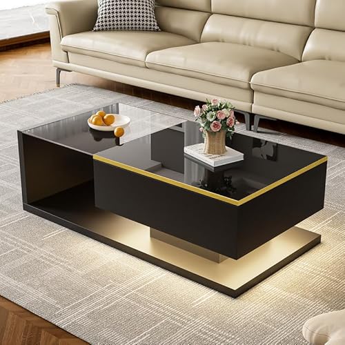 LORISMAI Couchtisch - 100 cm Langer Hochglanz-Schwarz -Beistelltische - Couchtische mit Glas und LED-Effekt LORISMAI Couchtisch - 100 cm Langer Hochglanz-Schwarz -Beistelltische - Couchtische mit Glas und LED-Effekt von LORISMAI