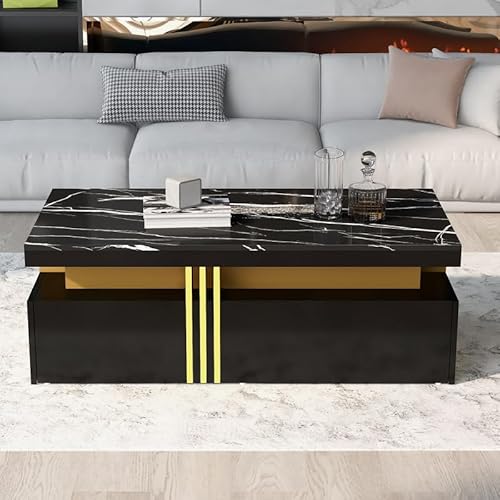 LORISMAI Couchtisch - mit Hochglanzplatte -mit 2 Holzschubladen,Moderner rechteckiger marmorierte Tischplatte, für Wohnzimmer,100 * 50 * 40 cm,Schwarz LORISMAI Couchtisch - mit Hochglanzplatte -mit 2 Holzschubladen,Moderner rechteckiger marmorierte Tischplatte, für Wohnzimmer,100 * 50 * 40 cm,Schwarz von LORISMAI