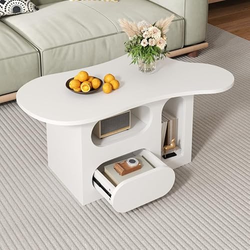LORISMAI Couchtisch mit Schubladen, wolkenförmiger Couchtisch mit offenen Ablagefächern, hochwertige Materialien,97x45x43.5cm von LORISMAI