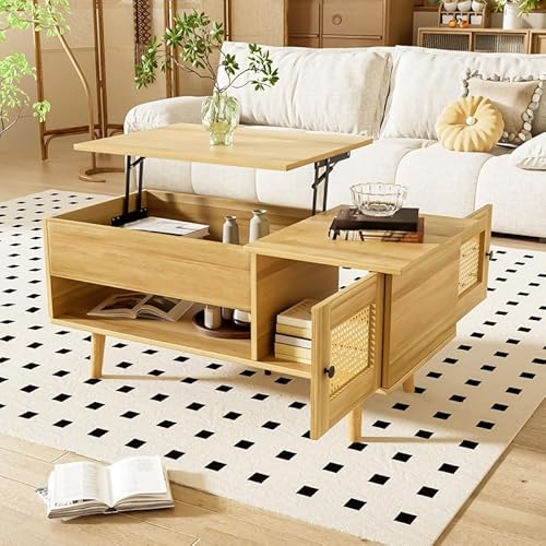 LORISMAI Couchtisch mit anhebbarer Tischplatte und Rattan-Türen, Holzfarbe mit schwarzen Akzenten, ideal für das Wohnzimmer – Praktischer Stauraum und funktionales Design LORISMAI Couchtisch mit anhebbarer Tischplatte und Rattan-Türen, Holzfarbe mit schwarzen Akzenten, ideal für das Wohnzimmer – Praktischer Stauraum und funktionales Design von LORISMAI