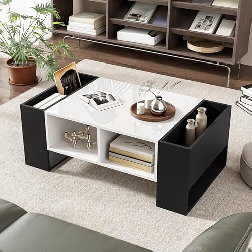 LORISMAI Moderner Couchtisch 105 x 60 x 40,5 cm – Schwarz-Weiß-Design mit hochglänzender Oberfläche, Schublade und 4 offenen Fächern LORISMAI Moderner Couchtisch 105 x 60 x 40,5 cm – Schwarz-Weiß-Design mit hochglänzender Oberfläche, Schublade und 4 offenen Fächern von LORISMAI