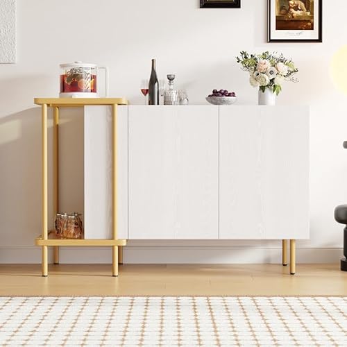 LORISMAI Moderner Sideboard-Schrank mit 2 Türen und 2 offenen Fächern, Couchtisch aus Metall/Glas,Weiß,120 x 40 x 77.5 cm (LxBxH) von LORISMAI