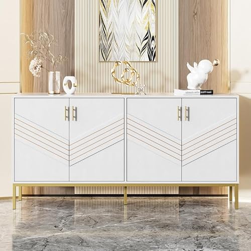 LORISMAI Modernes Sideboard mit 4 Türen – Stilvolles Design in Weiß & Gold, MDF-Korpus mit Metallbeinen, große Kapazität, höhenverstellbare Regale von LORISMAI