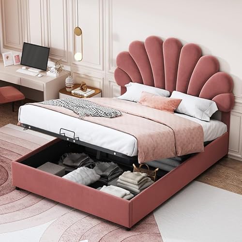 LORISMAI Polsterbett 140x200cm, mit geblümtem Kopfteil und Lattenrost, mit höhenverstellbarem Kopfteil und hydraulischem Stauraum, Juniorbett doppelt, hautfreundlicher Samtstoff,Rosa LORISMAI Polsterbett 140x200cm, mit geblümtem Kopfteil und Lattenrost, mit höhenverstellbarem Kopfteil und hydraulischem Stauraum, Juniorbett doppelt, hautfreundlicher Samtstoff,Rosa von LORISMAI