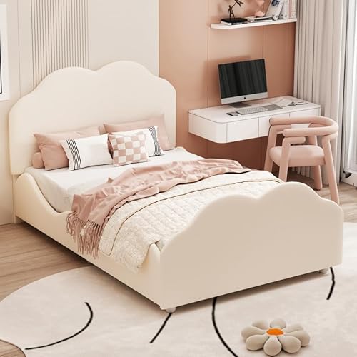 LORISMAI Polsterbett 90 x 200 cm hohes Geländer-Kinderbettgestell mit wolkenförmigem Kopf- und Fußteil,Einzelbett in hautfreundlichem Samt Beige LORISMAI Polsterbett 90 x 200 cm hohes Geländer-Kinderbettgestell mit wolkenförmigem Kopf- und Fußteil,Einzelbett in hautfreundlichem Samt Beige von LORISMAI