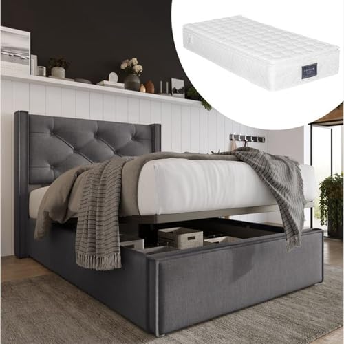 LORISMAI Polsterbett Doppelbett 160x200cm,Bett mit Lattenrost aus Metallrahmen, Modernes Bettgestell mit Stauraum, Baumwolle, Grau(Mit Matratze) von LORISMAI