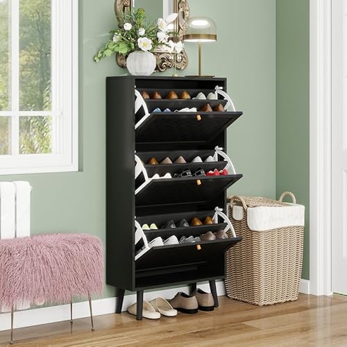 LORISMAI Schuhschrank(60x24x121),Schwarzer dreistufiger Schuhschrank mit verschlungenem Streifendesign im Bohemian-Stil, Höhe 121cm von LORISMAI