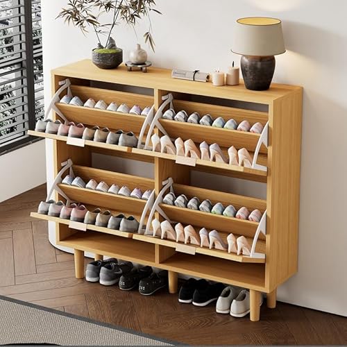 LORISMAI Schuhschrank mit 4 Klappschubladen, Schuhkommode aus Rattan mit Metallgriffen, Schuhregal für Flur, Schlafzimmer, Wohnung,Holzmöbel, Landhausstil von LORISMAI