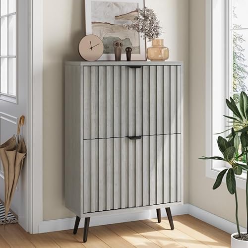 LORISMAI Schuhschrank mit einem 60cm grauen Rillendesign und 2-Klapp-Schubladen, verwendet als eigenständiger Schuhschrank für Eingänge, Flure, Wohnzimmer und Schränke von LORISMAI