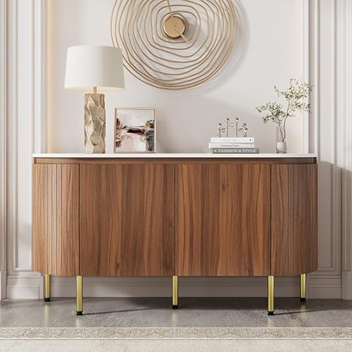 LORISMAI Sideboard,Moderner Bogenförmiger mit verstellbaren Regalen und Metallbeinen, ideal für Wohnzimmer und Esszimmer (Nussbaum) von LORISMAI