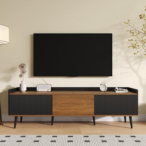 LORISMAI TV-Schrank, TV-Tisch, TV-Ständer, dreitüriger Unterschrank,Schwarz und natürliches Holzfinish LORISMAI TV-Schrank, TV-Tisch, TV-Ständer, dreitüriger Unterschrank,Schwarz und natürliches Holzfinish von LORISMAI