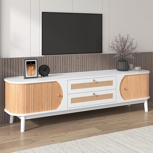 LORISMAI TV-Schrank-Natürlicher Holz-Blend Türen und Schubladen. TV-Ständer mit Rattanseiten LORISMAI TV-Schrank-Natürlicher Holz-Blend Türen und Schubladen. TV-Ständer mit Rattanseiten von LORISMAI
