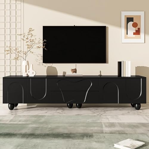 LORISMAI TV-Schrank mit Holzbeinen 180 cm schwarzer – EIN minimalistischer und eleganter Fernsehschrank mit viel Stauraum von LORISMAI