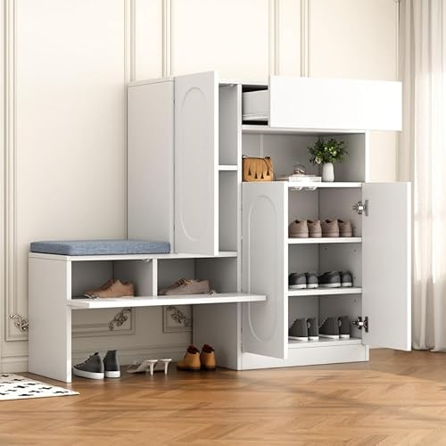LORISMAI Trendiger 2-in-1 Schuhschrank mit gewölbten Türen – Klapptür mit Soft-Close-Funktion, höhenverstellbaren Fächern und gepolsterter Sitzbank,Weiß,130×35×110cm LORISMAI Trendiger 2-in-1 Schuhschrank mit gewölbten Türen – Klapptür mit Soft-Close-Funktion, höhenverstellbaren Fächern und gepolsterter Sitzbank,Weiß,130×35×110cm von LORISMAI