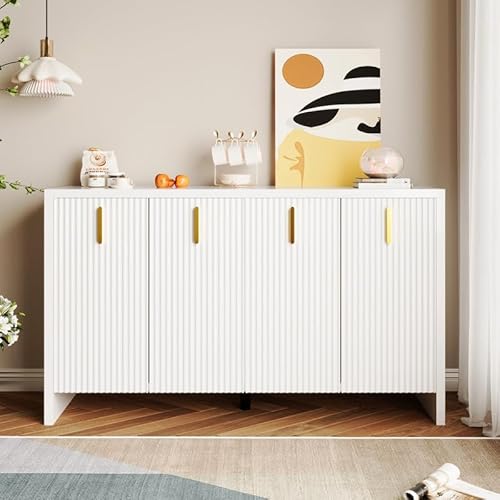 Sideboard,Modernes, minimalistisches weißes die perfekte Kombination aus flexiblem Stauraum und elegantem Design, Sideboard mit goldenen Griffen und verstellbaren Trennwänden von LORISMAI