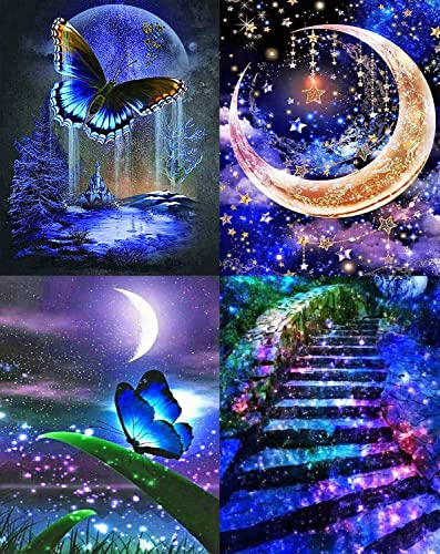 LORIOSKE 4 Stück Diamond Painting Set, 5D DIY Diamant Painting Kinder Bilder Full Drill Diamond Painting Dekoration für Home Wall Décor(30×40cm) (Mond) von LORISOKE