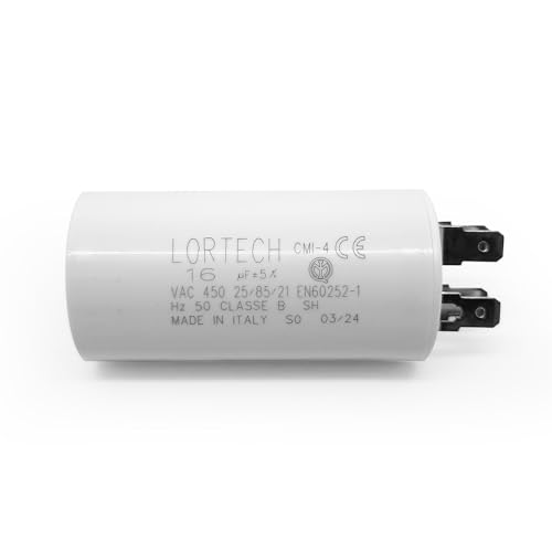 LORTECH Permanentkondensator 16µF - Ø 35mm x 69mm - Flacher Boden - Aluminium - Rechteckig - 450V - Hergestellt in Italien von LORTECH