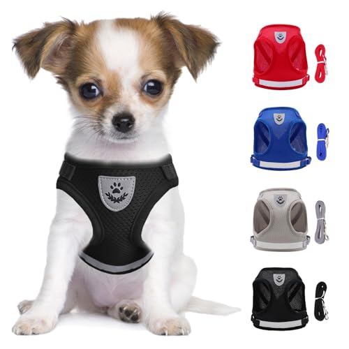 LOS ANDES Hundegeschirr & Katzengeschirr, Reflektierend, Weich Gepolstert, Air-Mesh für Welpen & Kleine Hunde & Katzen, Schwarz, Gestreift, S(Brust: 29-33cm) von LOS ANDES