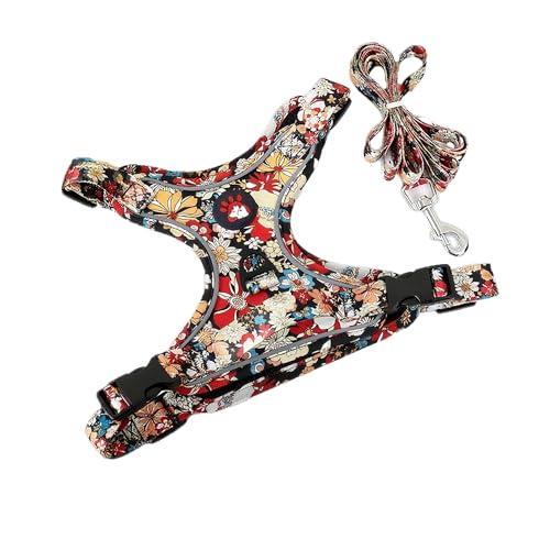 LOS ANDES Hundegeschirr mit Leine, Reflektierende Weiche Gepolsterte Brustgeschirr, Blumen Bedruckter Geschirr für Welpen, kleine Hunde LOS ANDES Hundegeschirr mit Leine, Reflektierende Weiche Gepolsterte Brustgeschirr, Blumen Bedruckter Geschirr für Welpen, kleine Hunde von LOS ANDES