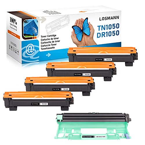 LOSMANN 4x Toner-Kartusche & 1x Trommel Kompatibel zu Brother TN1050 DR1050 für Brother MFC-1810 E MFC-1815 MFC-1910 W MFC-1911 NW, DCP-1510 E DCP-1512 A E DCP-1601,HL-1110 E R Series HL-1112 HL-1201 von LOSMANN