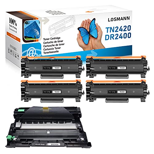 LOSMANN 4x Toner-Kartusche & 1x Trommel Kompatibel zu Brother TN2420 TN2410 DR2400 für DCP-L2530 L2530DW L2537 L2537DW L2550 L2550DN, HL-L2310 L2310D L2350 L2350DW L2357 L2357DW L2370 L2370DN L2375 von LOSMANN