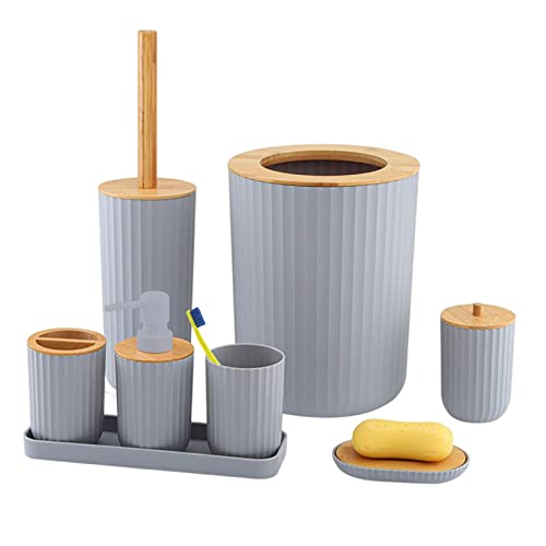 LOSOO Badezimmer Deko Set, Bad Accessoires - Mülleimer, Toilettenbürste, Lotionflasche, Mundwasserbecher, Zahnputzbecher, Seifendose, Wattestäbchendose, 7-Teilig von LOSOO