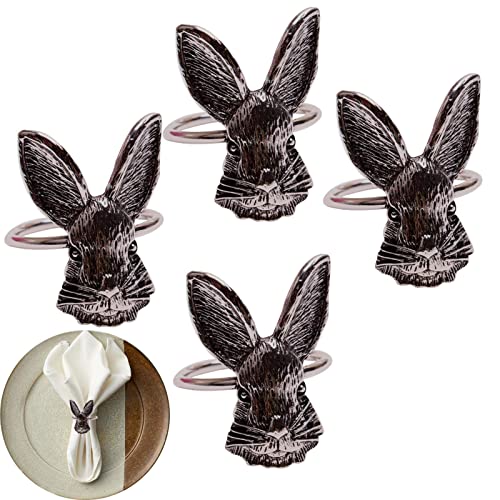 LOSOO Ostern Hase Serviettenring,4 Stück Legierung Serviettenringhalter für Tisch - Serviettenhalter-Ring für Ostern, Frühling, Hochzeit, Dinnerpar, Bankett, Geburtstag von LOSOO