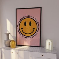 Acid Smile Gesicht Druck | Toben Musik Poster Wandkunst A5 A4 A3 Haus-Musik Fett Typografisch Zitat Wanddekoration von LOSTINMUSICPRINTS