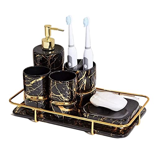 Bad-Accessoires-Set Badezimmer Zubehör Set Seifenspender-Flasche Badezimmer-Accessoires-Set, Goldene Marmorstruktur, Komplettes Badezimmer-Set Für Baddekoration Badezimmer-Set Badezimmerzubehör-Set ( von LOSTIS