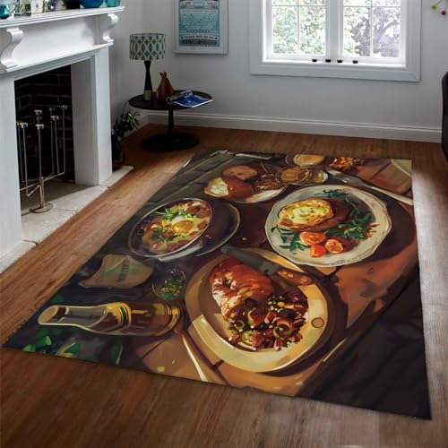 LOTIKS Bauernhaus Vintage Bereich Teppich Esstisch Steak Omelett Teppich für Wohnzimmer Schlafzimmer Küche Esszimmer Maschinenwaschbar 100x150cm von LOTIKS