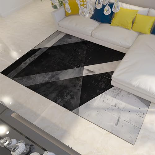 LOTIKS Black & White Style Area Teppich Waschbarer Niederflorteppich Abstrakter geometrischer Innenteppich für Schlafzimmer Küche Esszimmer Bauernhaus 60x90cm von LOTIKS