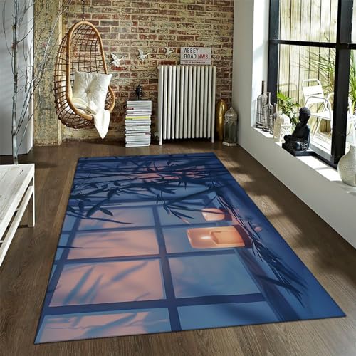 LOTIKS Blauer Küchenteppich Kleiner Bereich Fensterbank in der Nacht Muster Boden Teppich Teppich für Türmatte Schlafzimmer Bad Waschküche Teppich Dekor 90x150cm von LOTIKS
