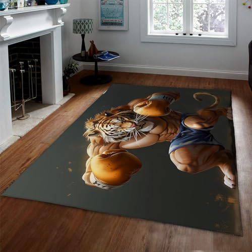 LOTIKS Cartoon Anime Tiger Area Teppich Weicher dünner Teppich Indoor rutschfestes Sportthema Lustiger Eingangsteppich für Wohnzimmer Teenager Schlafzimmer 60x90cm von LOTIKS