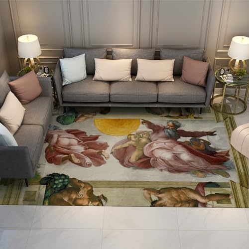 LOTIKS Die Kreation der Sonne und des Mondes Teppich für das Wohnzimmer Michelangelo Faltbarer Teppich für Schlafzimmer Luxus Raumdekoration waschbar 110x160cm von LOTIKS