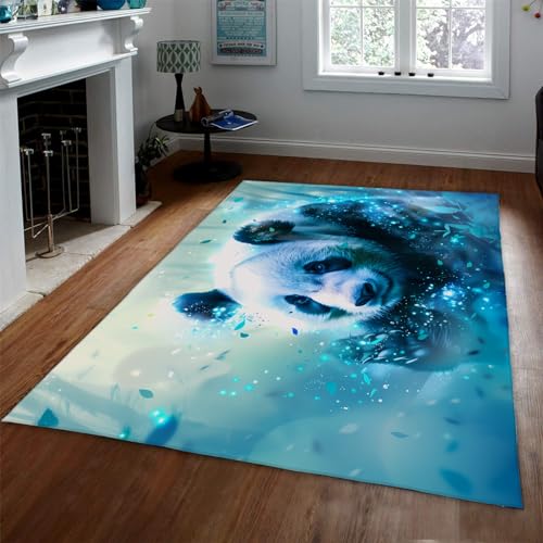 LOTIKS Eisblauer waschbarer Kinderbereich Teppich Panda Auffälliger Tierteppich Faltbarer dünner Teppich Küche Akzent Teppich Indoor Rutschfester Teppich 60x90cm von LOTIKS