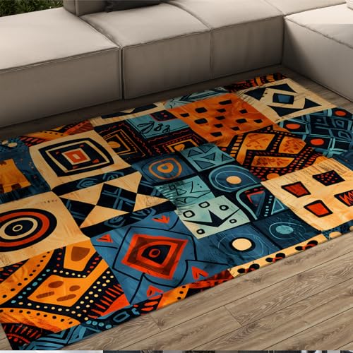 LOTIKS Geometrischer Abstrakter Teppich Traditionelle aztekische Designs Wohnzimmer Schlafzimmer Teppich Boho Stil Niederflorteppich für Eingangsbereiche Küchen 60x90cm von LOTIKS
