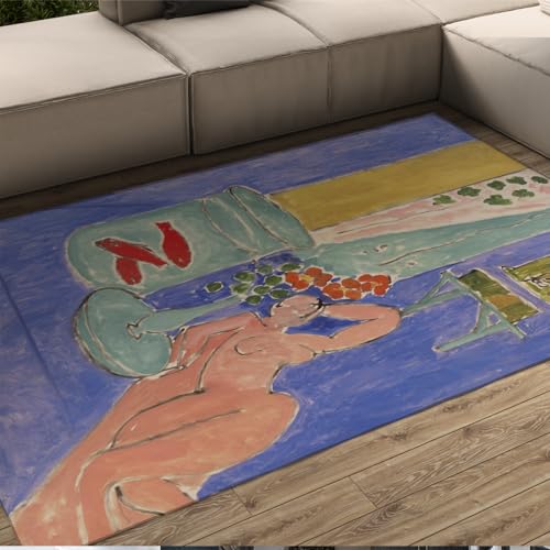 LOTIKS Goldfisch und Skulptur Bedruckte Malerei Bereich Teppich Henri Matisse Stil Bodenteppiche für Schlafzimmer Küche Badezimmer Niedriger Flor waschbar 180x200cm von LOTIKS