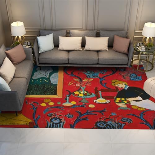 LOTIKS Großflächenteppiche Rotes Zimmer (Harmony in Rot) Musterteppich für Wohnzimmer Schlafzimmer Henri Matisse Stil Teppich für Kinderzimmer 160x200cm von LOTIKS