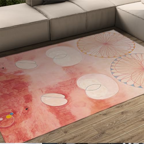 LOTIKS Heller Farbdesign-Teppich für Mädchenzimmer Hilma af Klint rosa Teppich niedliche runde Blumen Teppich für Kinderzimmer Kinderzimmer 120x170cm von LOTIKS