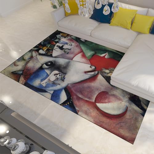 LOTIKS Ich und das Dorf Bereich Teppich Marc Chagall Teppiche für Eingangsbereich Schlafzimmer Küche Badezimmer Teenager Mädchen Zimmer Großer Nachttisch Teppich Niedriger Flor 60x90cm von LOTIKS