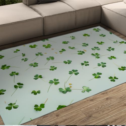 LOTIKS Modernes Design Frühling Botanische Teppiche Wohnzimmer Extra große Größe Kurzflor Stil Teppich Lucky Green Gras Area Teppiche Waschbar 60x90cm von LOTIKS