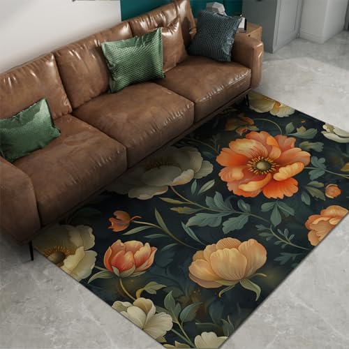 LOTIKS Morris Style Area Teppich Blume und grüne Blätter Drucke Innenboden Teppich Akzent Teppich für Küche Wohnzimmer unter Esstisch 100x200cm von LOTIKS
