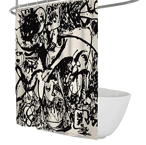 LOTIKS Retro Abstrakter Duschvorhang Jackson Pollock-Stil Tinte Graffiti Badewanne Duschvorhang Liner mit Haken Wasserdichtes Material Schwarz B120xL200cm von LOTIKS