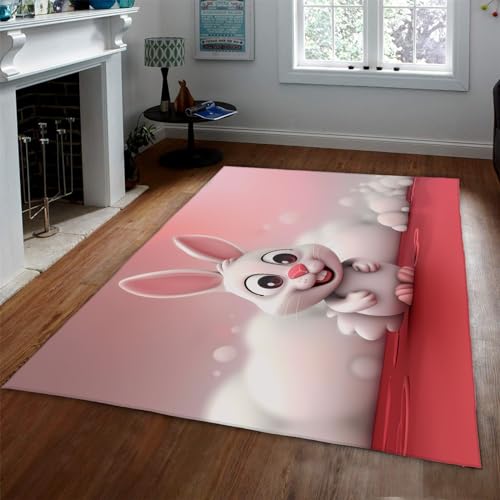 LOTIKS Schöne Kaninchen Bereich Teppiche Wohnzimmer Teppiche Rosa Wolke Tier Teppich Weiche Kinderzimmer Teppiche Gemütliche Bodenmatte für Home Decor Low Flor 60x90cm von LOTIKS