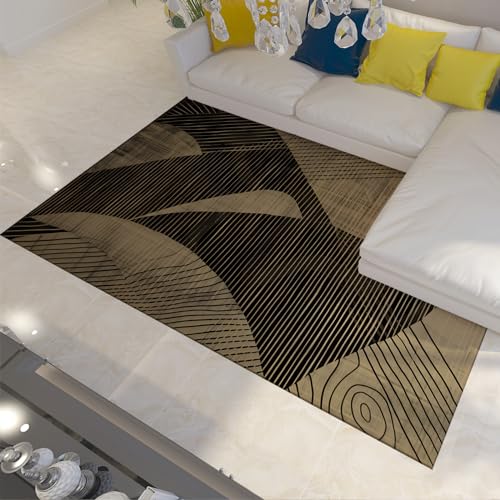 LOTIKS Schwarz-Weiß-Retro-Teppiche Waschbarer weicher Teppich für Wohnzimmer Esszimmer Abstrakte Geometrielinien Innenteppich rutschfest 60x90cm von LOTIKS