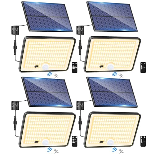 LOTMOS 4 Stück Solarlampen für Außen mit Bewegungsmelder, 342 LED Aussenleuchte Solar IP65 Wasserdicht Solarleuchte 3 Modi Strahler mit Fernbedienung, Solar Lampe Outdoor für Garten Garage Aussen LOTMOS 4 Stück Solarlampen für Außen mit Bewegungsmelder, 342 LED Aussenleuchte Solar IP65 Wasserdicht Solarleuchte 3 Modi Strahler mit Fernbedienung, Solar Lampe Outdoor für Garten Garage Aussen von LOTMOS